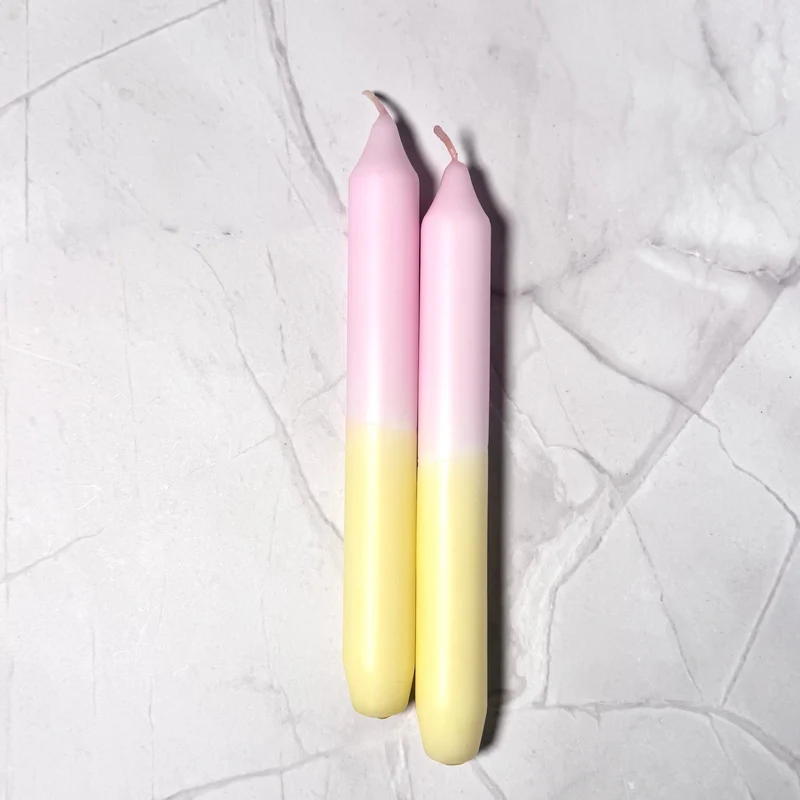 Handgefärbte Dip Dye Stabkerze | hellgelb & rosa