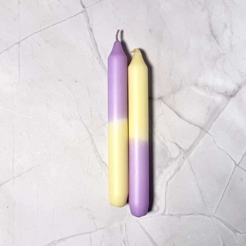 Handgefärbte Dip Dye Stabkerze | hellgelb & flieder
