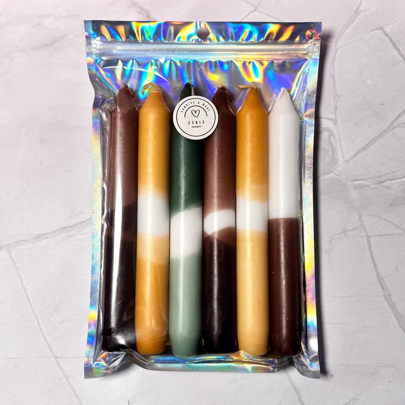 SALE: Handgefärbte Dip Dye Stabkerzen "Natur" | 6er Set