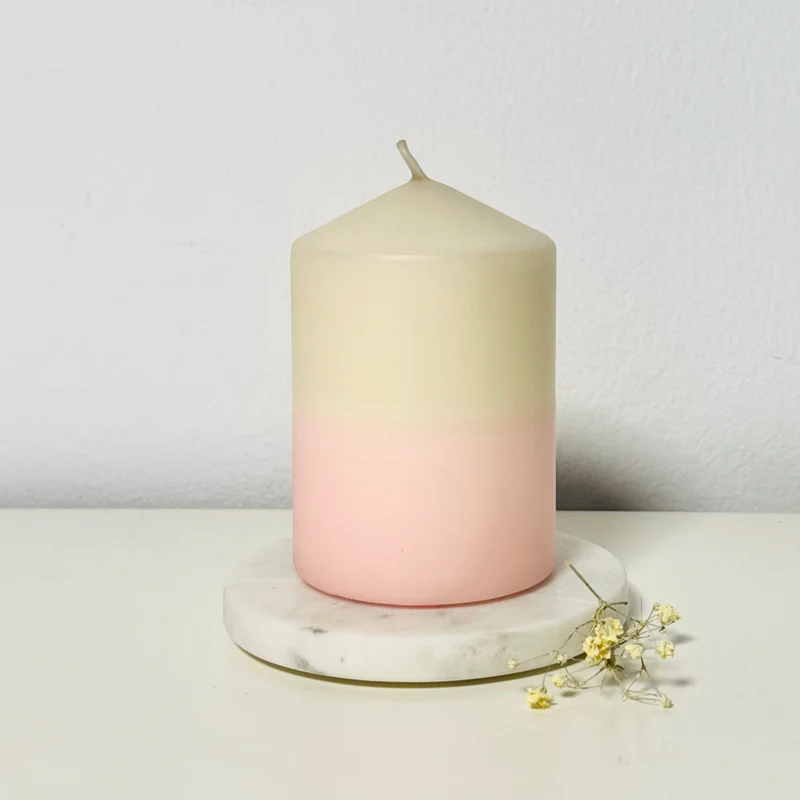 Handgefärbte Dip Dye Stumpenkerze | taupe & rosa