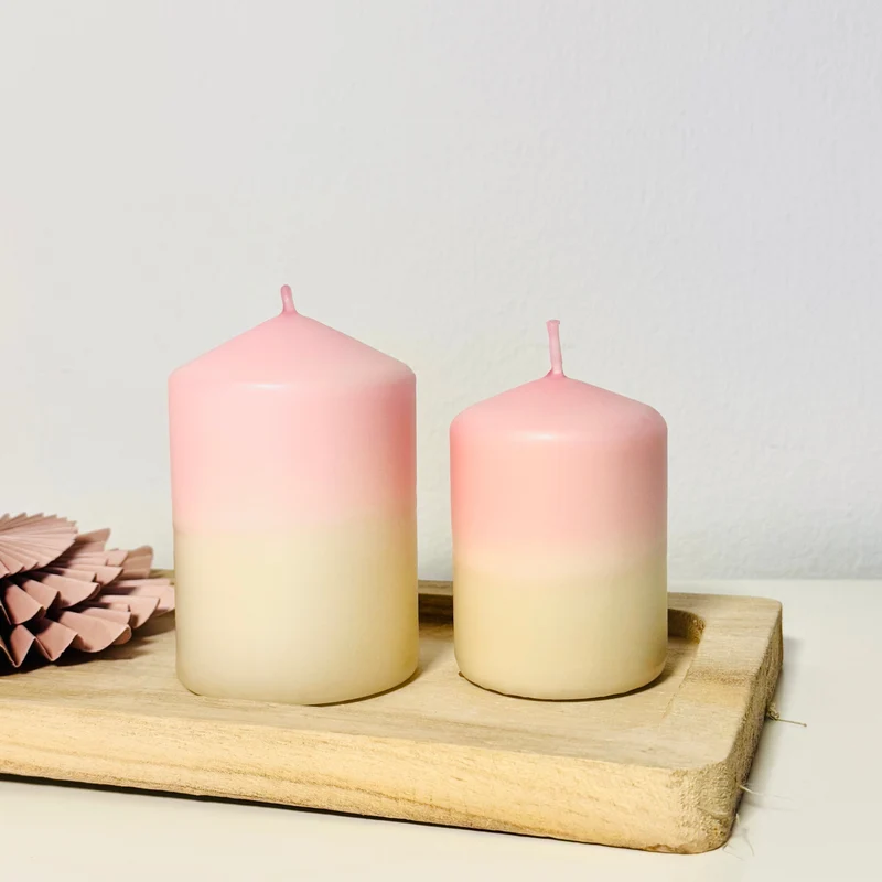 Handgefärbte Dip Dye Stumpenkerze | taupe & rosa