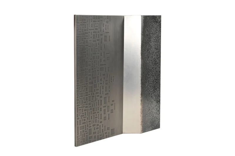 Casa Padrino Luxus Wanddekoration Silber 103,5 x 12,5 x H. 101,5 cm - Zweiteiliges Wandrelief Edge aus Stahl mit geätztem Antik-Nickel Finish - Luxus Deko Accessoires