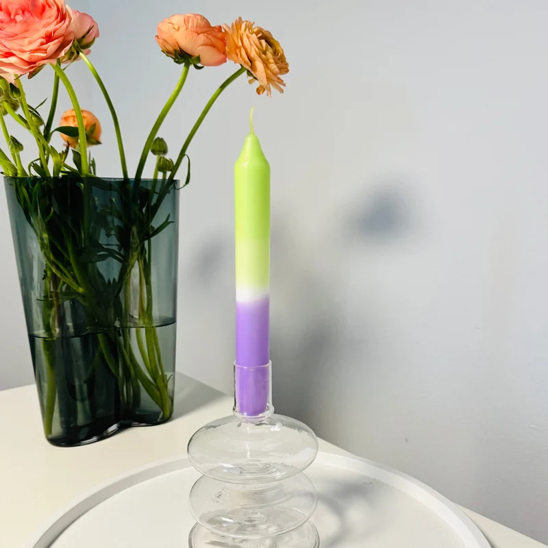 Handgefärbte Dip Dye Stabkerze | hellgrün & flieder