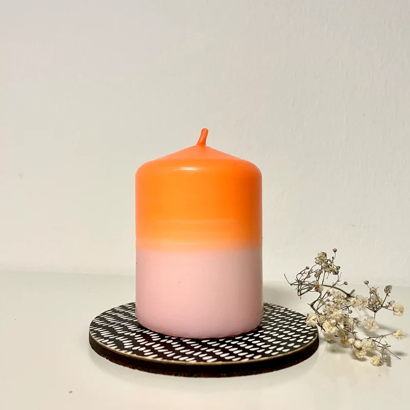Handgefärbte Dip Dye Stumpenkerze | neon-orange & rosa