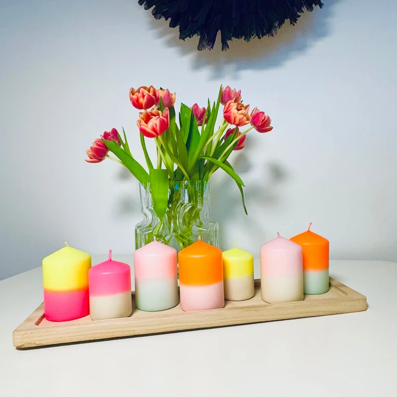 Handgefärbte Dip Dye Stumpenkerze | mint & neon-gelb
