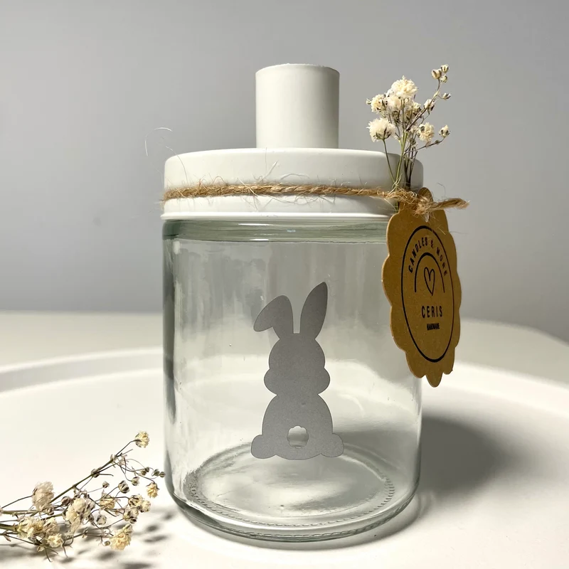 Dekoglas mit integriertem Kerzenhalter mit Osterhase