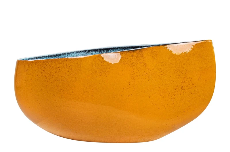 Casa Padrino Luxus Schale Orange / Blau 51 x 28 x H. 30 cm - Hohe organisch geformte Schale Drop aus Steingut - Luxus Deko Accessoires