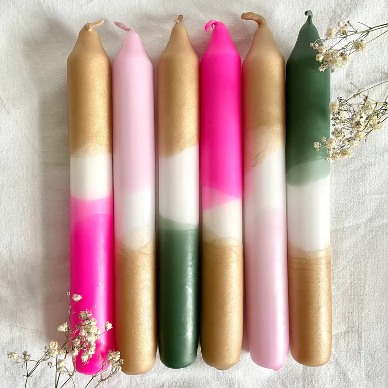 Handgefärbte Dip Dye Stabkerzen "Gold" | 6er Set