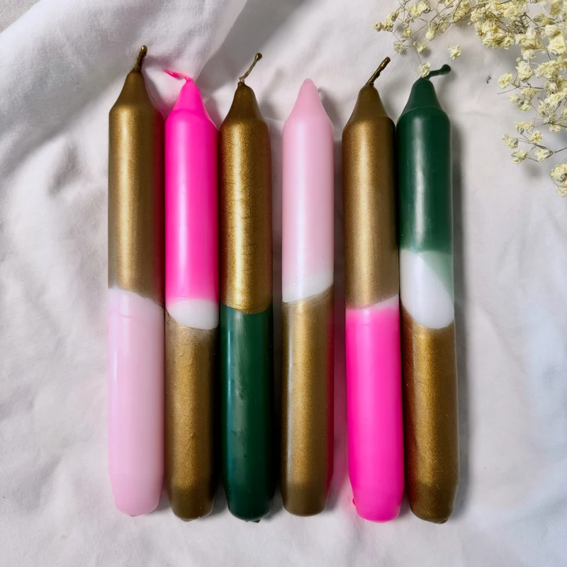 B-Ware: Handgefärbte Dip Dye Stabkerzen "Gold" | 6er Set