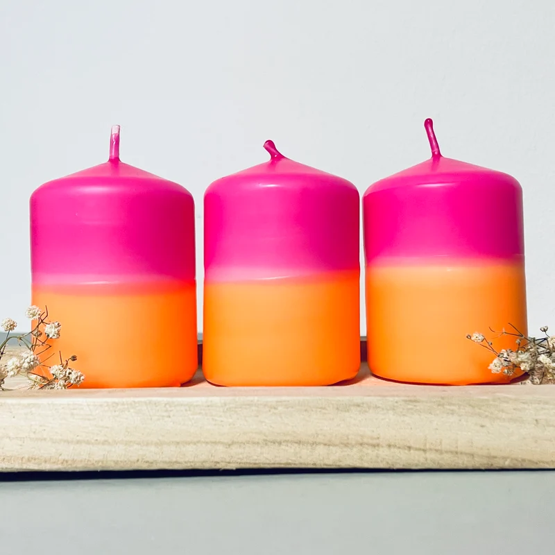 B-Ware: Handgefärbte Dip Dye Stumpenkerze | neon-pink & neon-orange