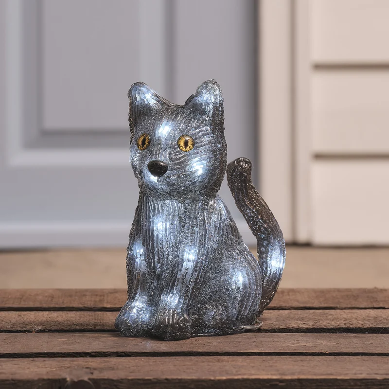 2er Set LED-Halloweenfiguren Mini-Geist & Katze "Jet"