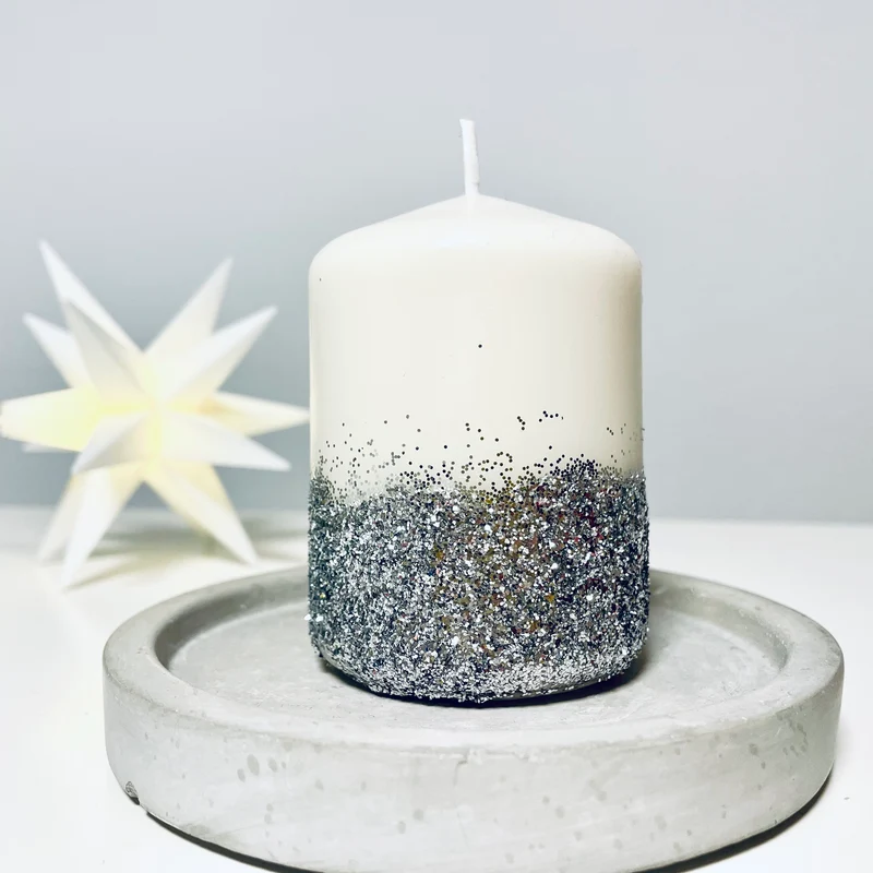 Glitter Stumpenkerze | silber