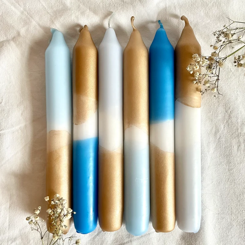 Handgefärbte Dip Dye Stabkerzen "Blau" | 6er Set