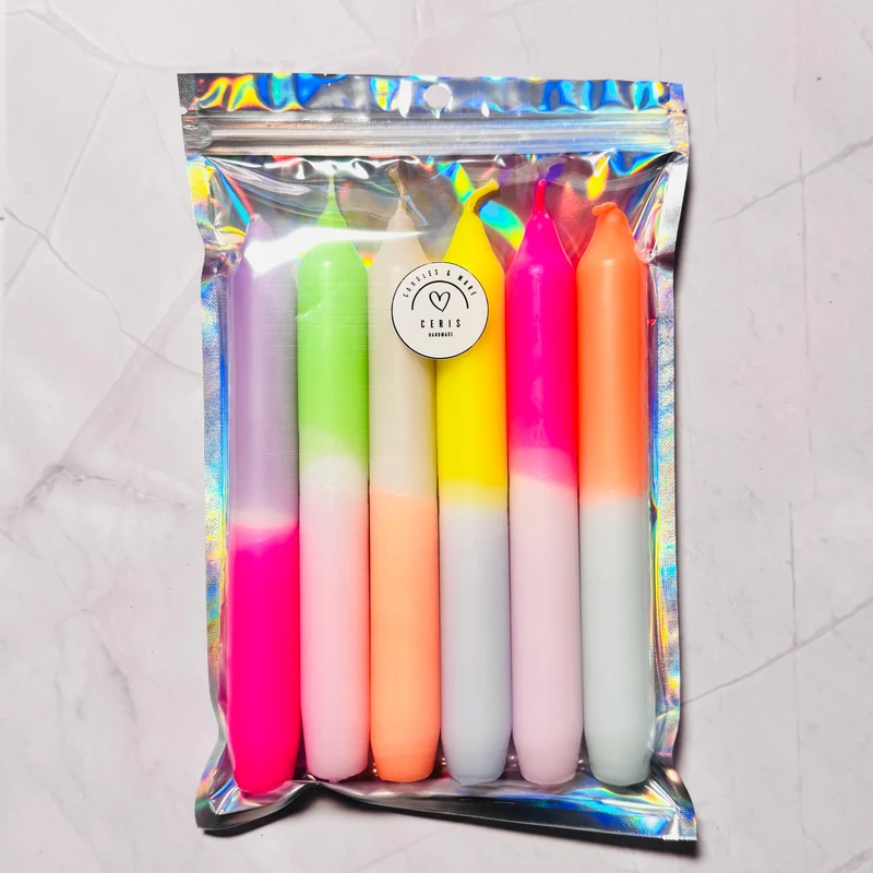 Handgefärbte Neon Kerzen Dip Dye | 6er Set