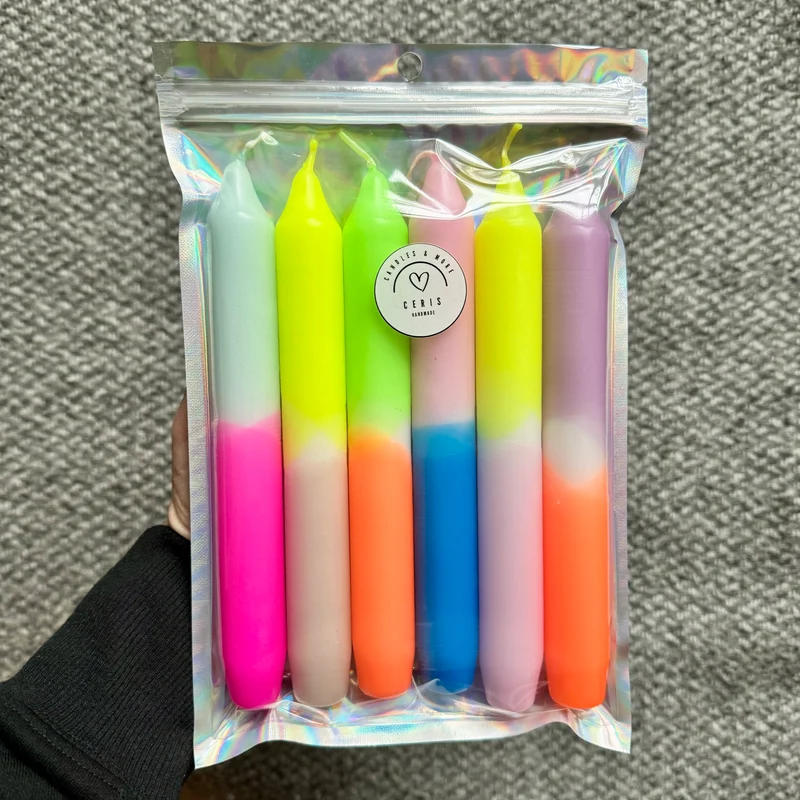 Handgefärbte Neon Kerzen Dip Dye | 6er Set