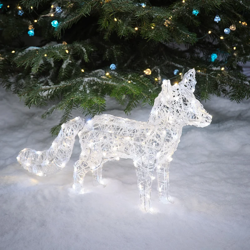 Bicolor Solar-LED-Polarfuchs Baffin aus Acryl mit 100 LEDs