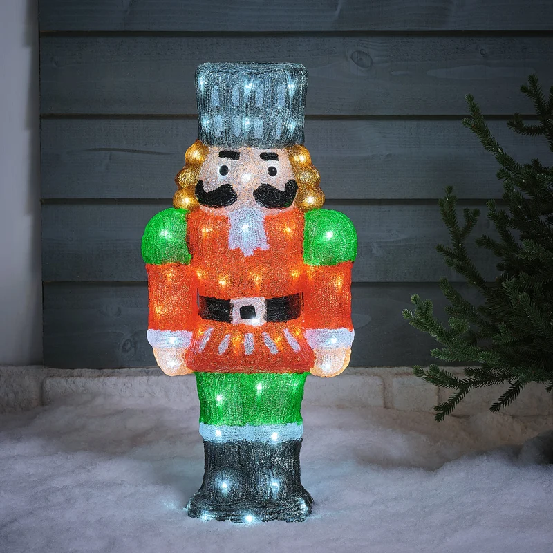 2er Set LED-Nussknacker aus Acryl 58 cm mit Timer für den Außenbereich