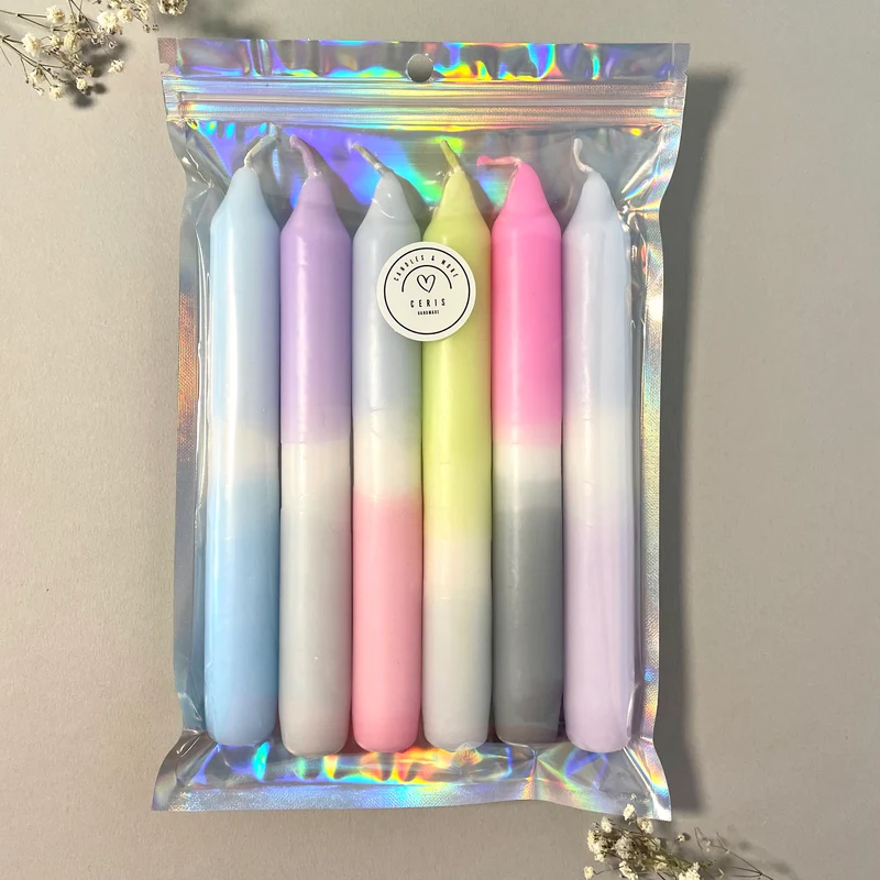 Handgefärbte Dip Dye Stabkerzen "Pastell" | 6er Set
