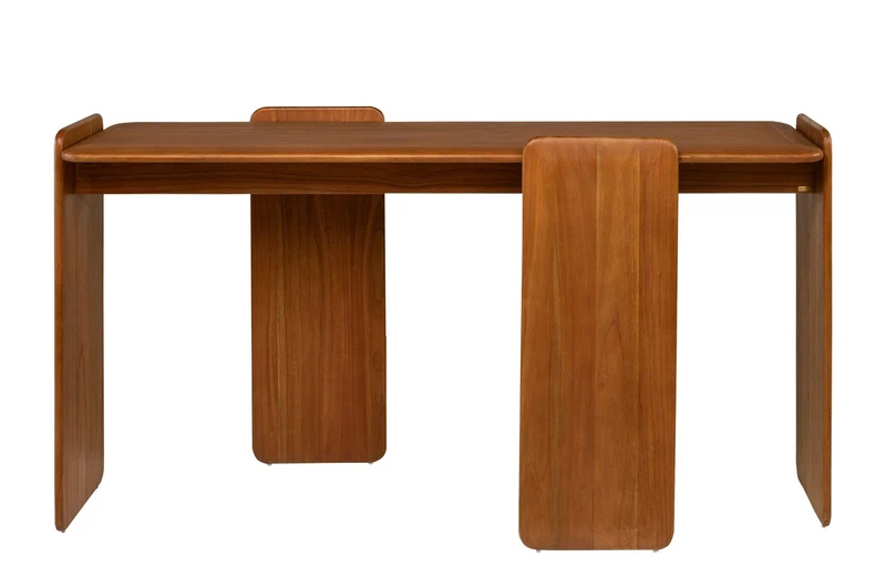 Casa Padrino Luxus Konsole Braun 155 x 50 x H. 80 cm - Massivholz Konsolentisch im warmen Bernsteinton mit weich gerundeten Formen - Luxus Möbel