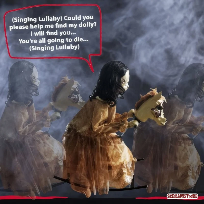 Horror Mädchen Sweet Sally auf Schaukelpferd