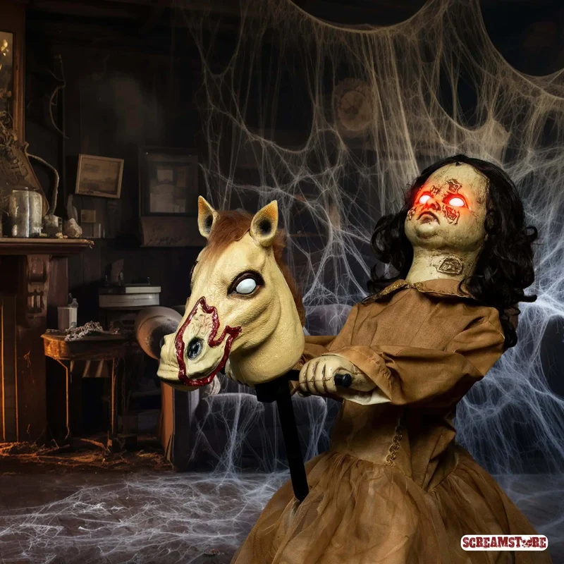 Horror Mädchen Sweet Sally auf Schaukelpferd