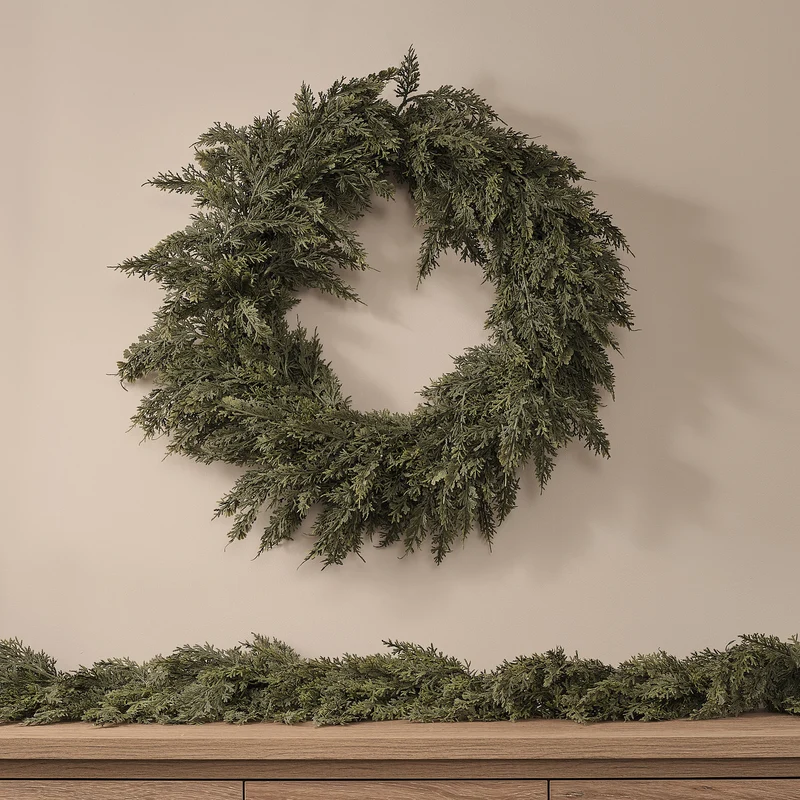 Set aus beleuchtetem 60 cm Weihnachtskranz mit Tannenzapfen und 180 cm Girlande