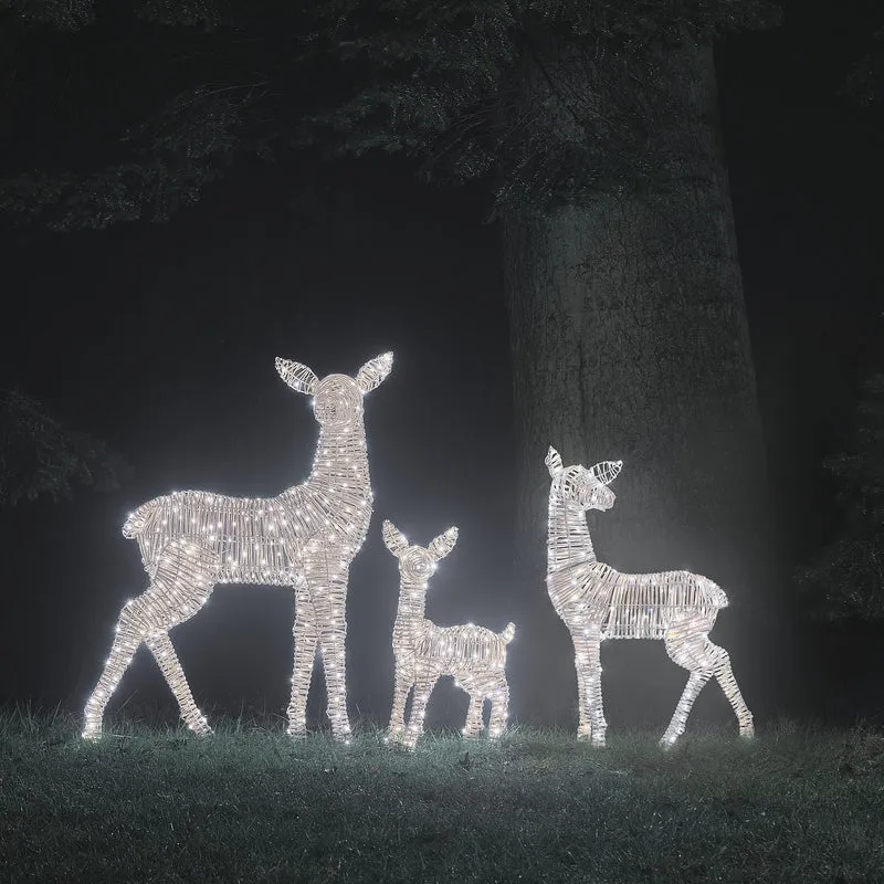 3er Set Leyburn Bicolor LED-Rentierfamilie in Rattanoptik für den Außenbereich