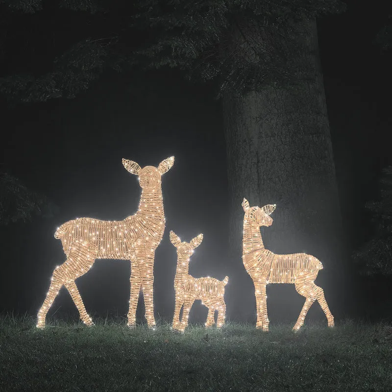 3er Set Leyburn Bicolor LED-Rentierfamilie in Rattanoptik für den Außenbereich