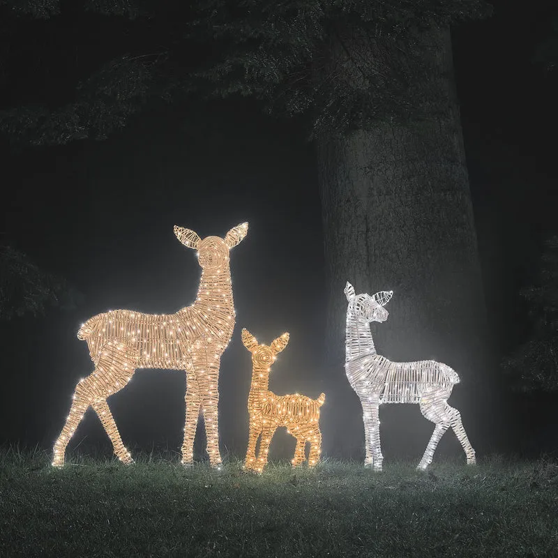 3er Set Leyburn Bicolor LED-Rentierfamilie in Rattanoptik für den Außenbereich