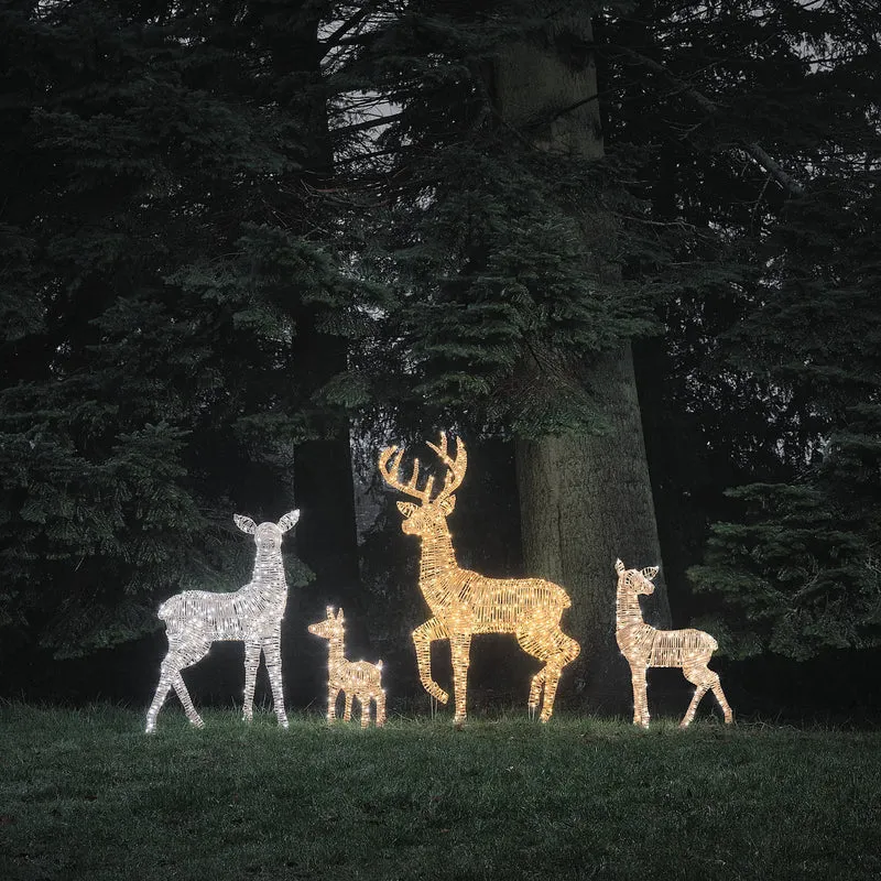 3er Set Leyburn Bicolor LED-Rentierfamilie in Rattanoptik für den Außenbereich