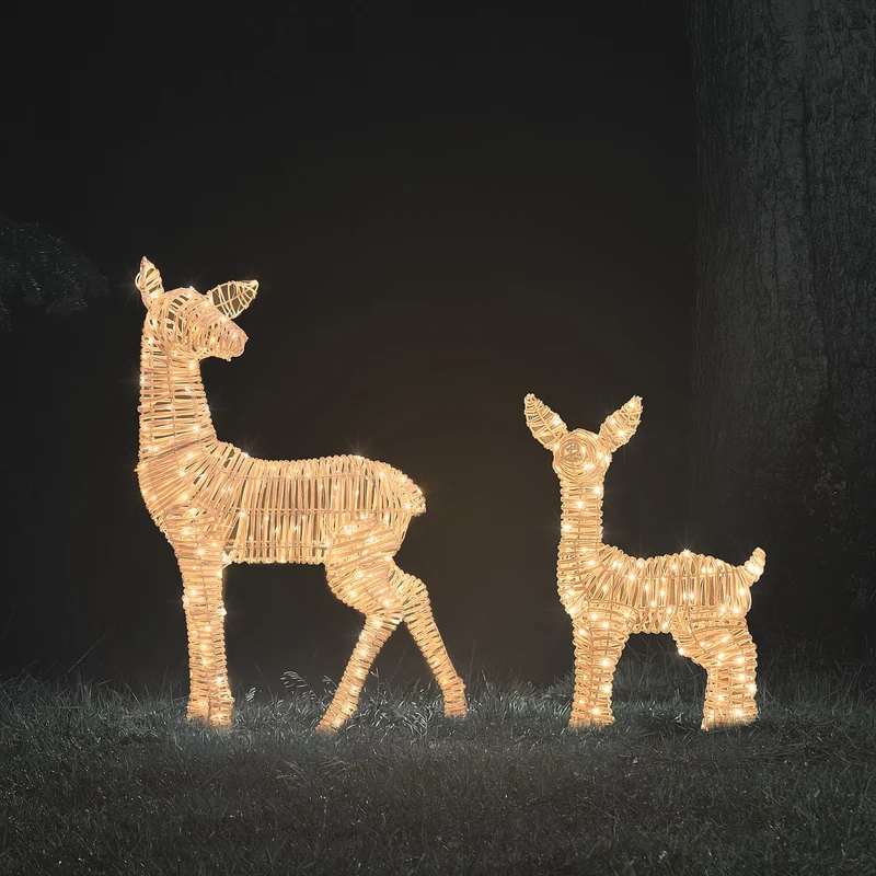 2er Set Leyburn Rattan LED-Rehkitze mit 310 Mikro-LEDs und Timer