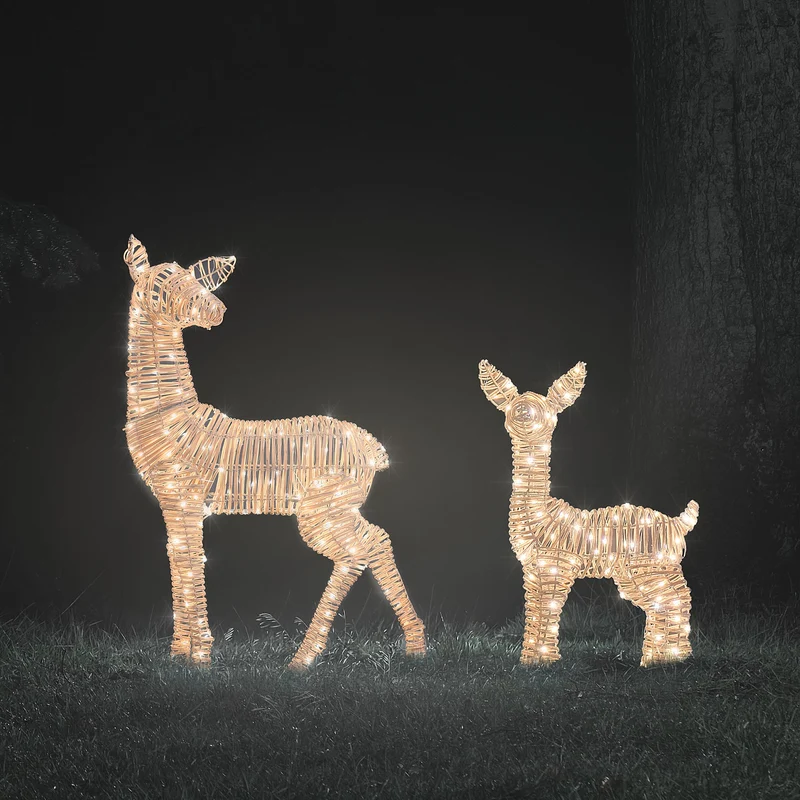 2er Set Leyburn Rattan LED-Rehkitze mit 310 Mikro-LEDs und Timer