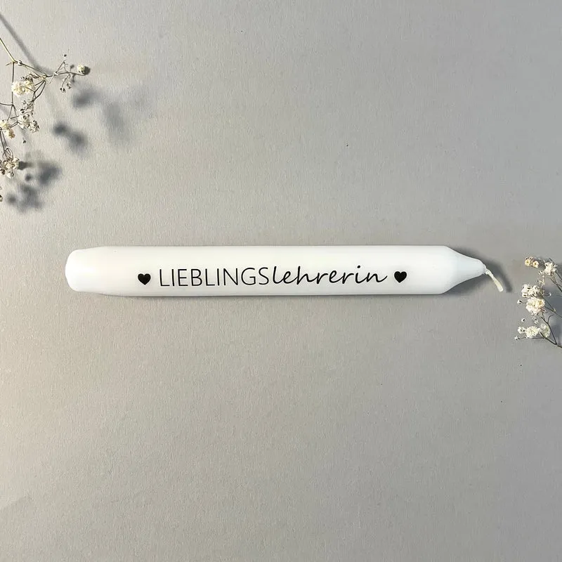 Weiße Spruchkerze "Lieblingslehrerin" oder "Lieblingserzieherin"