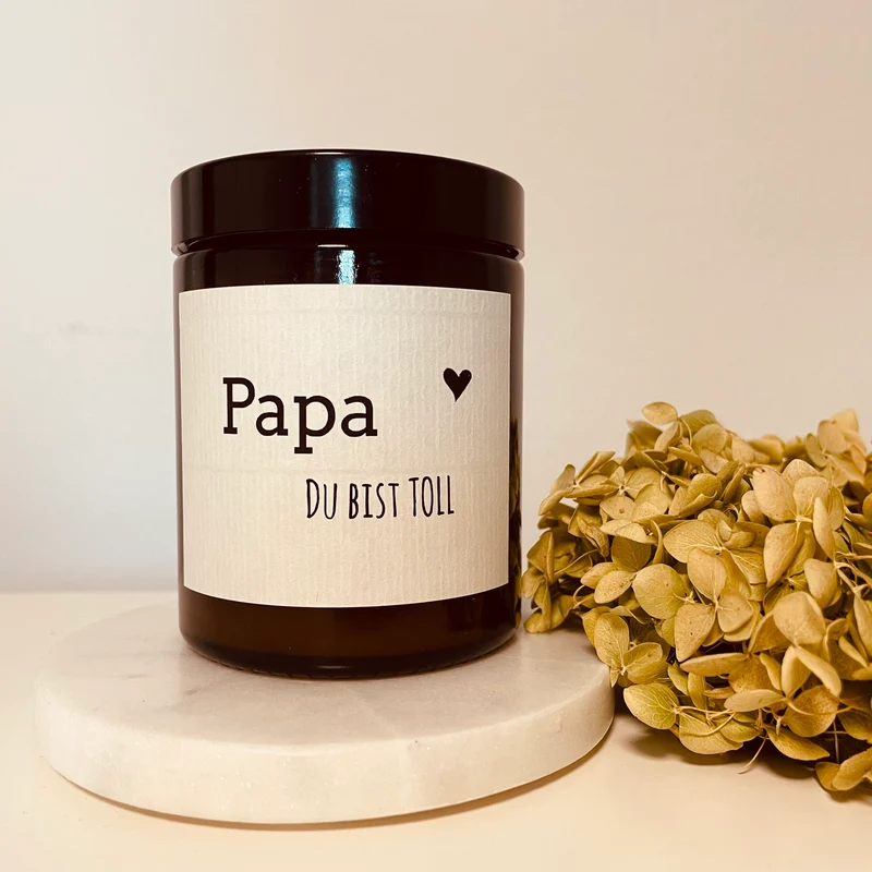 Handgemachte Duftkerze "Papa Du bist toll" in Apothekerglas