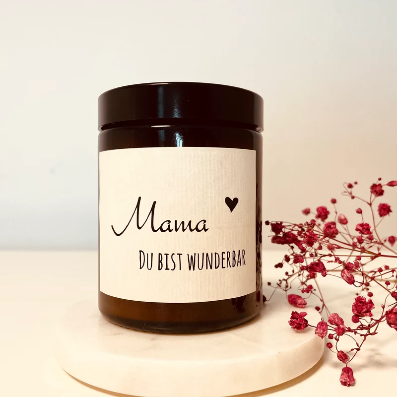 Handgemachte Duftkerze "Mama Du bist wunderbar" in Apothekerglas
