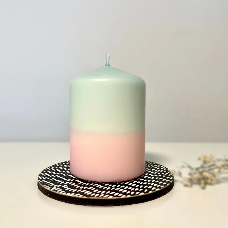 Handgefärbte Dip Dye Stumpenkerze | rosa & mint