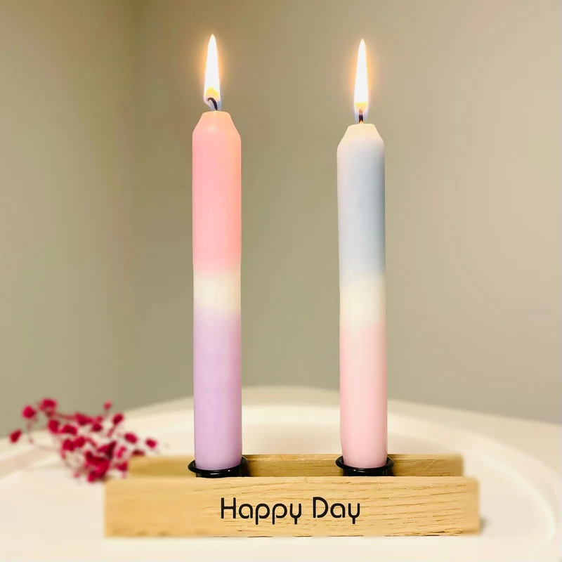 Handgefertigter Kerzenständer "Happy Day" aus Holz