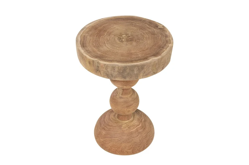 Casa Padrino Luxus Massivholz Beistelltisch / Hocker Naturfarben Ø 32,5 x H. 44,5 cm - Runder Beistelltisch aus handgedrechseltem Dimb-Holz mit gestapelten Kugelformen - Luxus Möbel