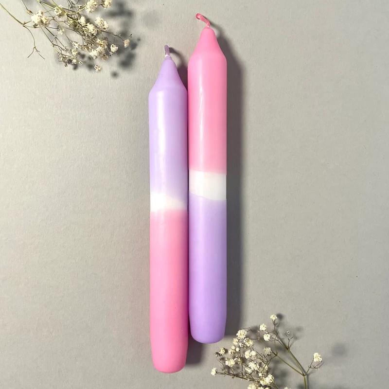 Handgefärbte Dip Dye Stabkerze | rosa & flieder