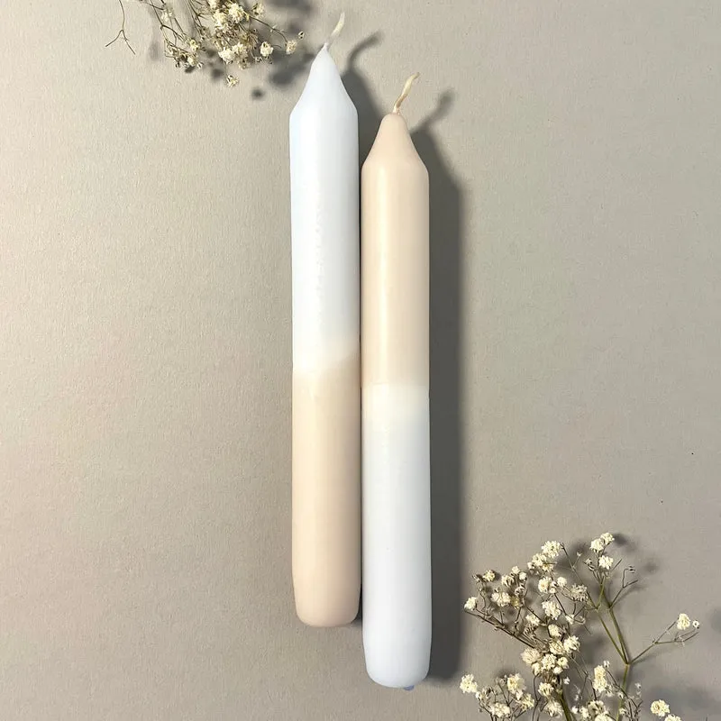 Handgefärbte Dip Dye Stabkerze | taupe & hellblau