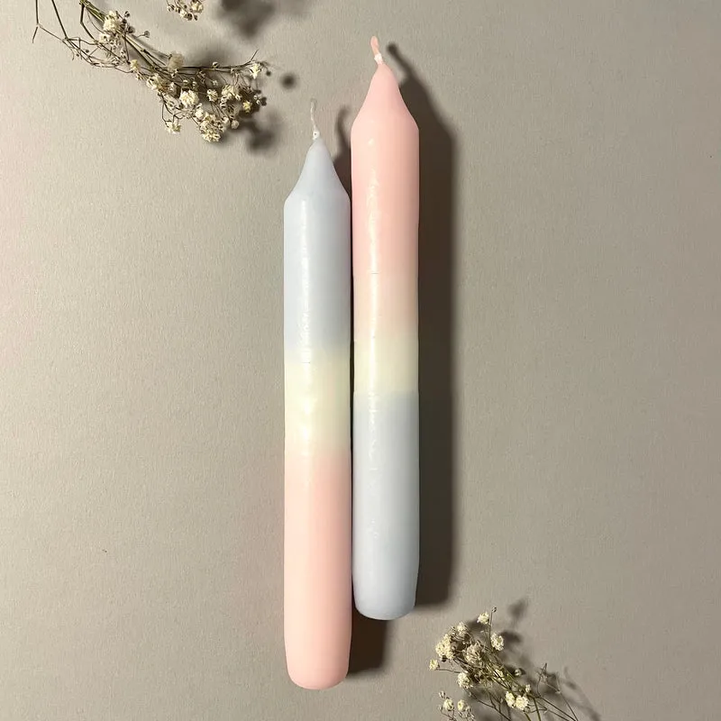 Handgefärbte Dip Dye Stabkerze | rosa & hellblau