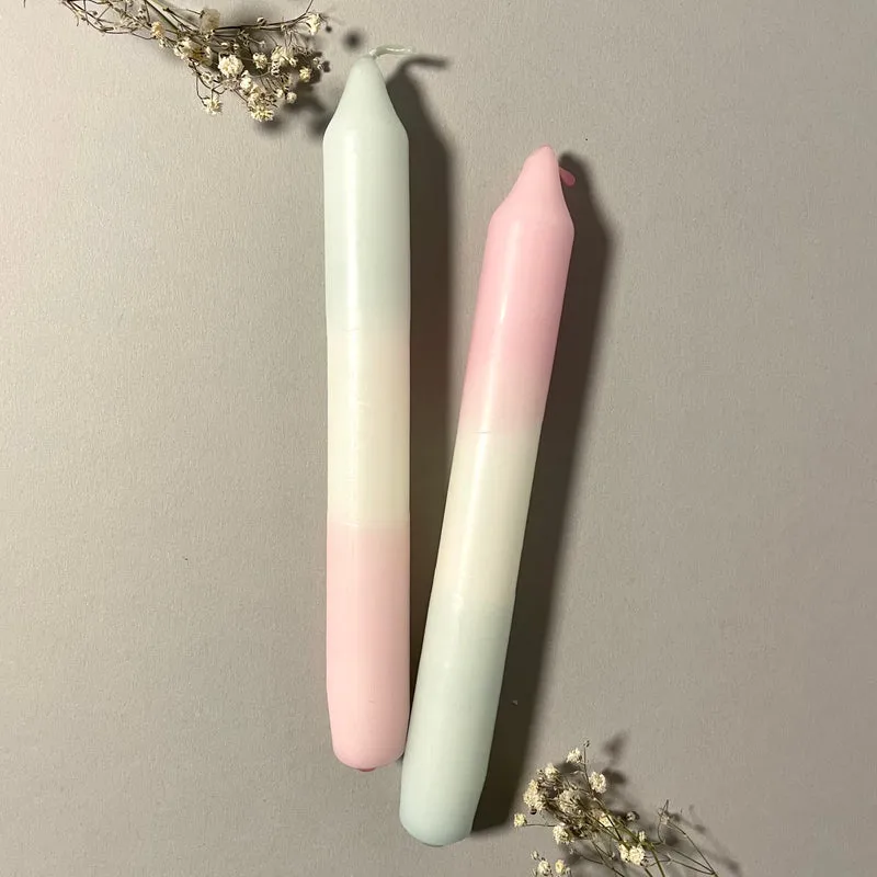 Handgefärbte Dip Dye Stabkerze | rosa & mint