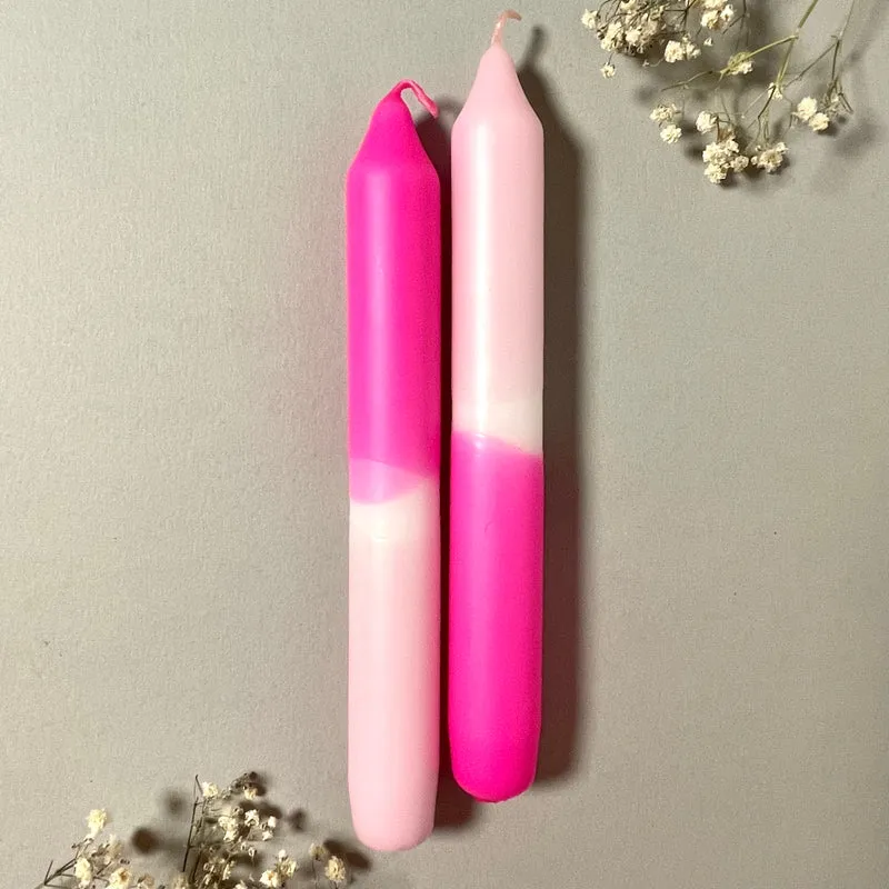 Handgefärbte Dip Dye Stabkerze | neon-pink & rosa