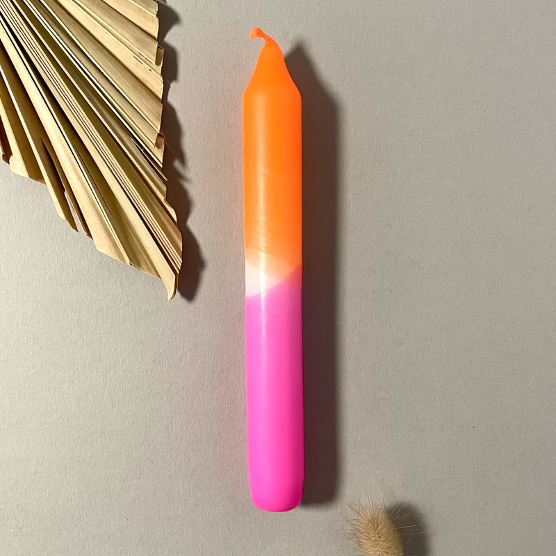 Handgefärbte Dip Dye Stabkerze | neon-pink & neon-orange