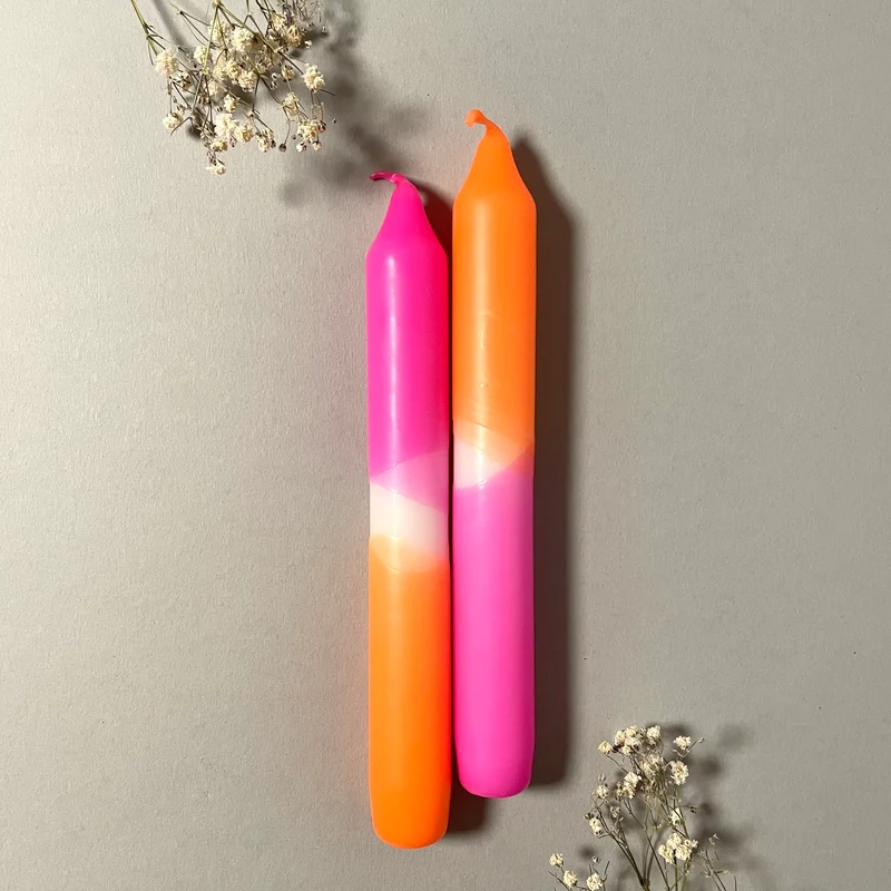 Handgefärbte Dip Dye Stabkerze | neon-pink & neon-orange