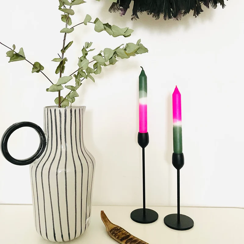 Handgefärbte Dip Dye Stabkerze | neon-pink & dunkelgrün