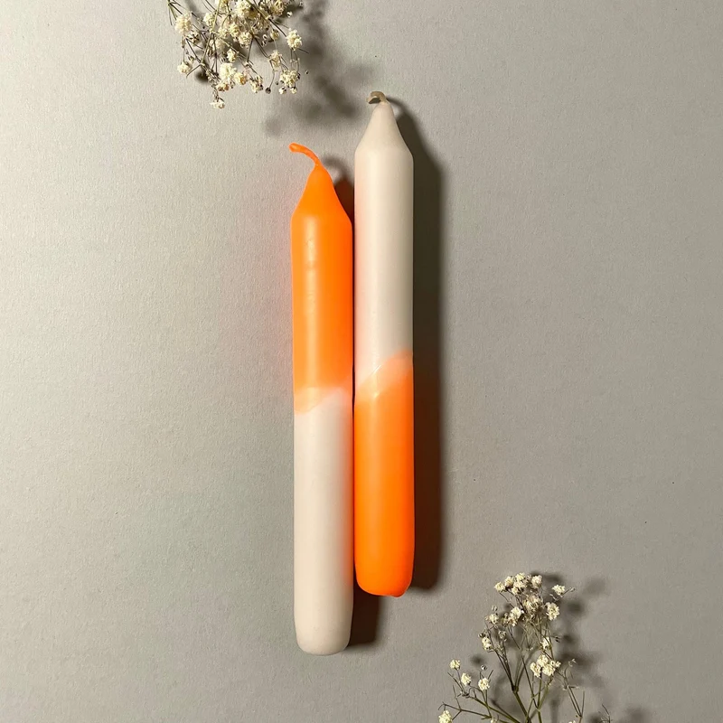 Handgefärbte Dip Dye Stabkerze | neon-orange & taupe