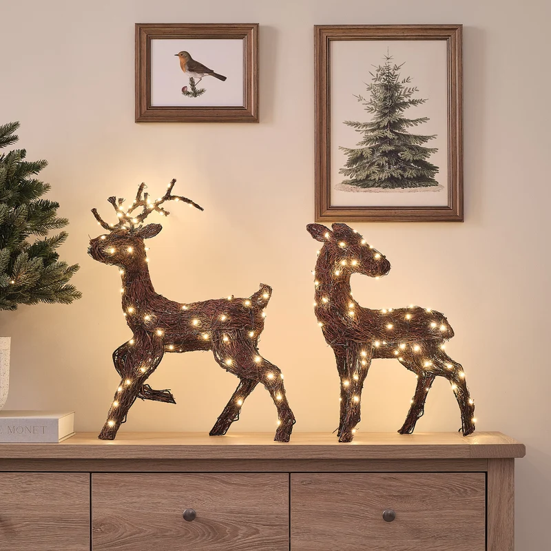 2er Set Bicolor LED-Rentiere Hirsch und Hirschkuh Helmsley