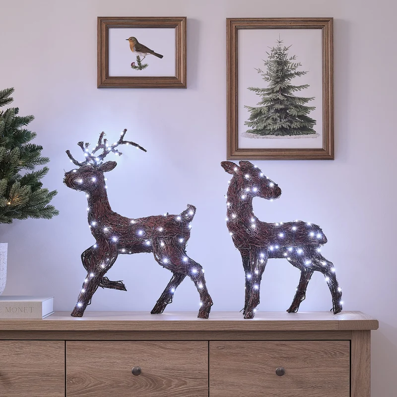 2er Set Bicolor LED-Rentiere Hirsch und Hirschkuh Helmsley