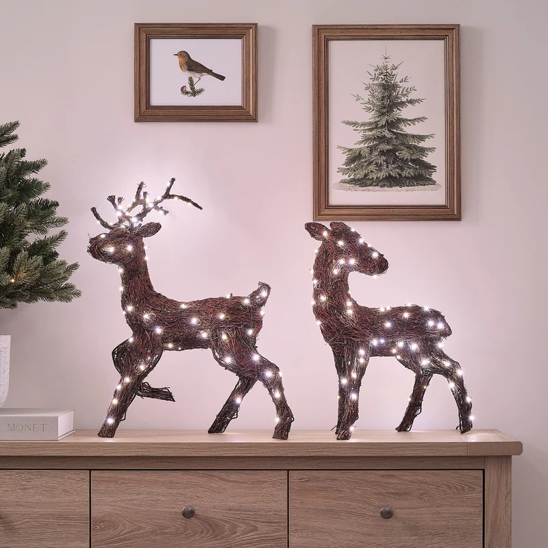 2er Set Bicolor LED-Rentiere Hirsch und Hirschkuh Helmsley